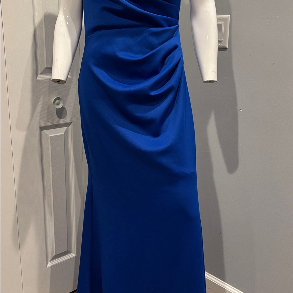 NWOT Eliza J off shoulder cobalt scuba gown - Picture 6 of 12